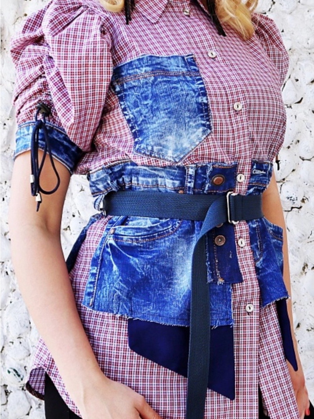Women’s Plaid Top w/ Jean Patch Shirt